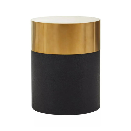 Cardoba Round Wooden Stool In Gold And Black Shagreen