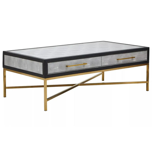 Cadiz Wooden Coffee Table With 2 Drawers In Grey Faux Shagreen