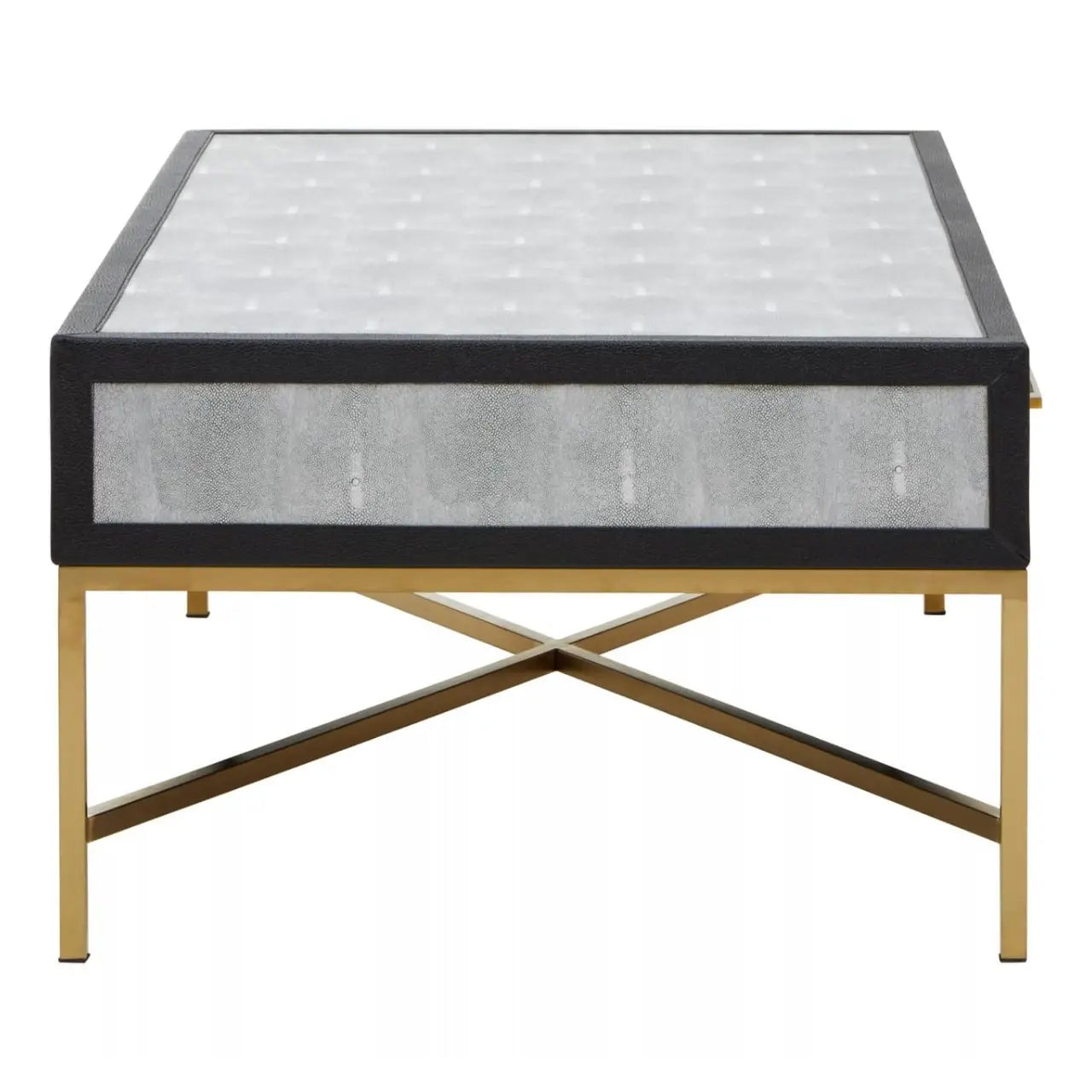Cadiz Wooden Coffee Table With 2 Drawers In Grey Faux Shagreen