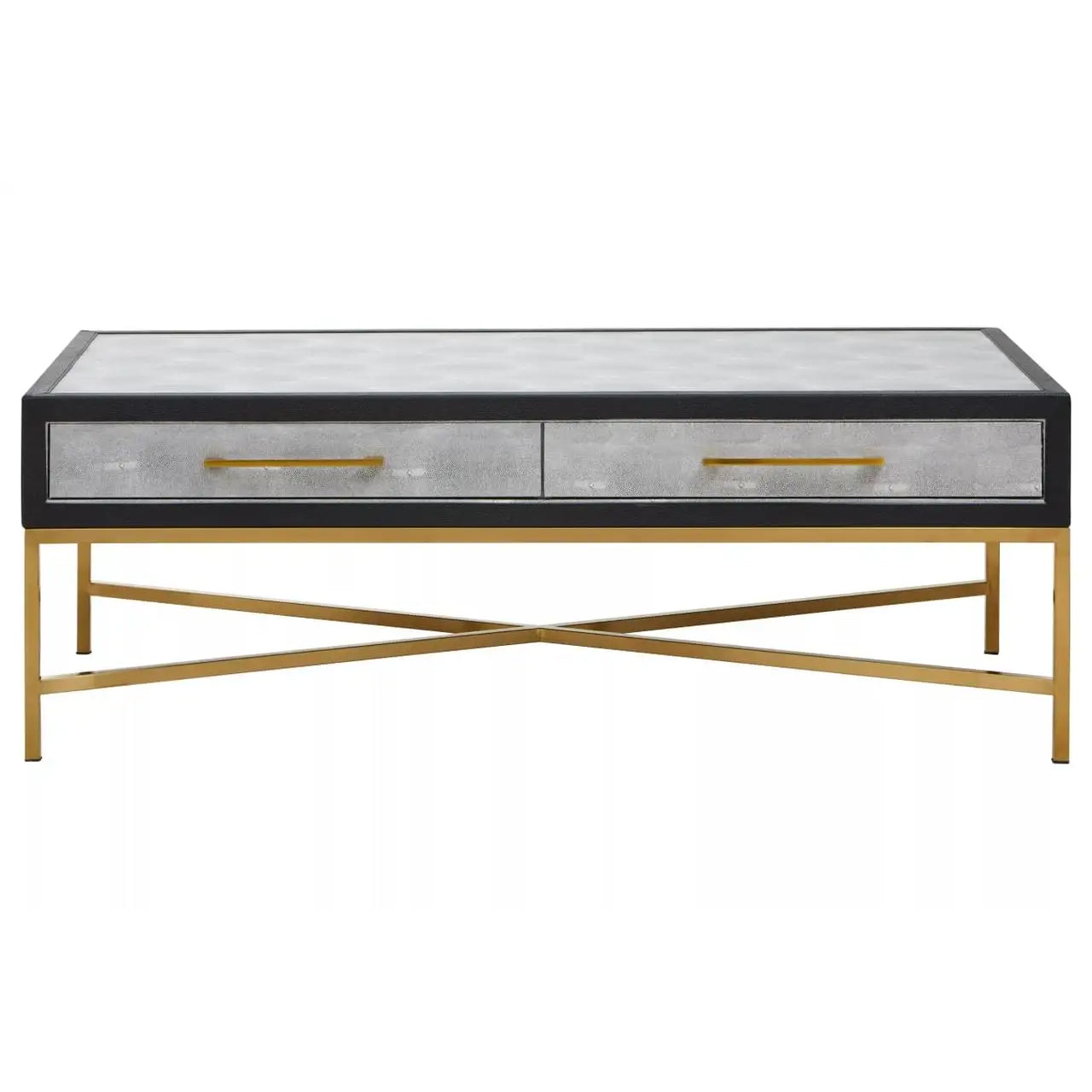Cadiz Wooden Coffee Table With 2 Drawers In Grey Faux Shagreen