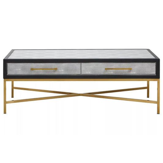 Cadiz Wooden Coffee Table With 2 Drawers In Grey Faux Shagreen