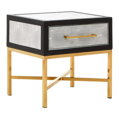 Cadiz Wooden Side Table With 1 Drawer In Grey Faux Shagreen