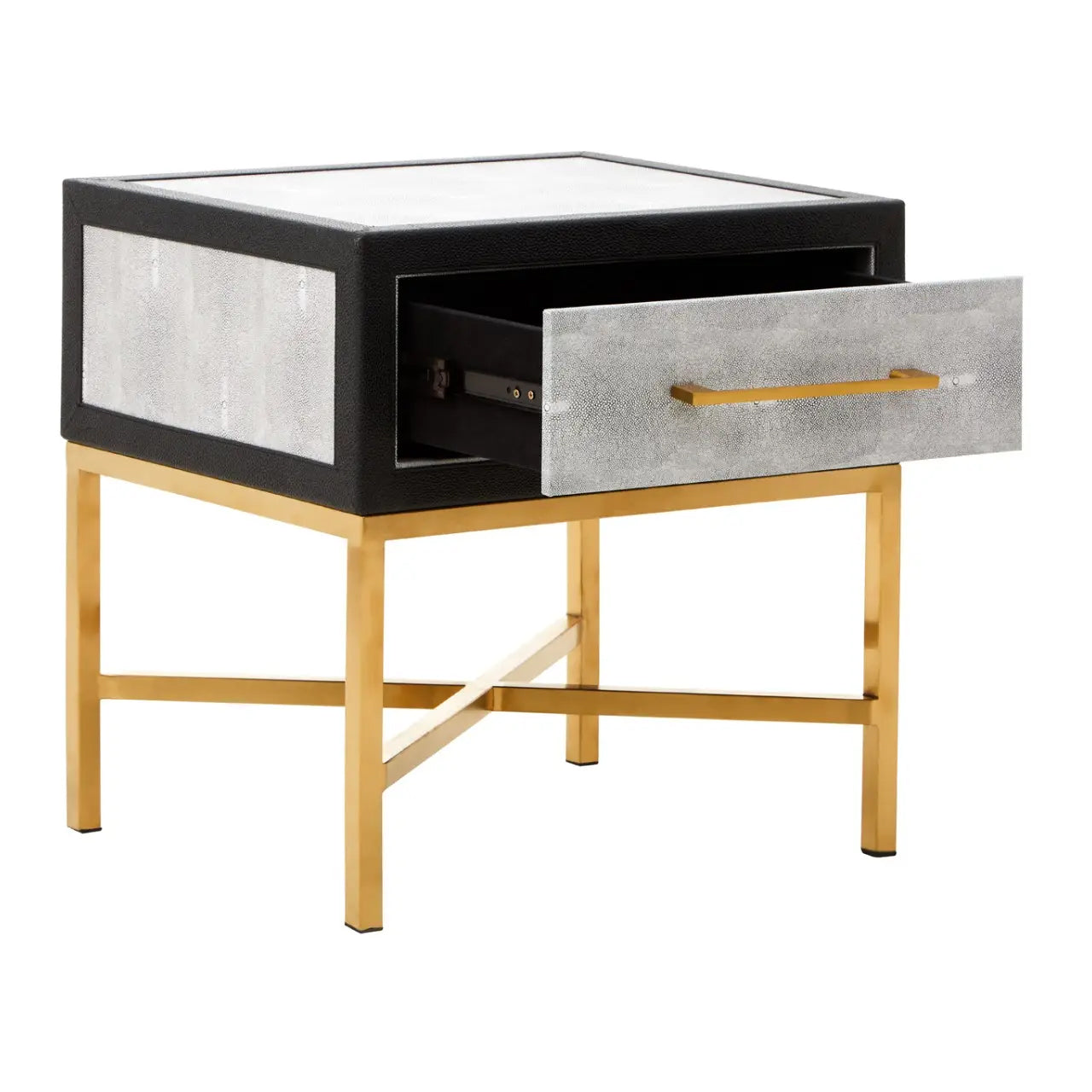 Cadiz Wooden Side Table With 1 Drawer In Grey Faux Shagreen