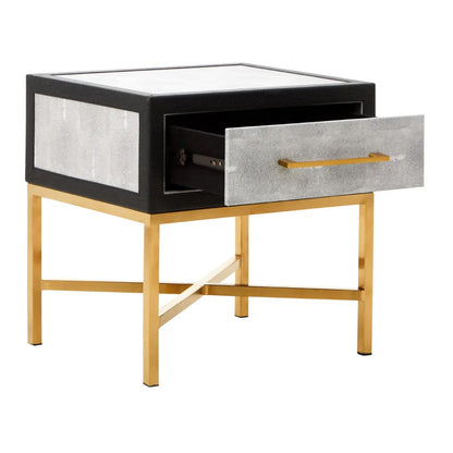 Cadiz Wooden Side Table With 1 Drawer In Grey Faux Shagreen