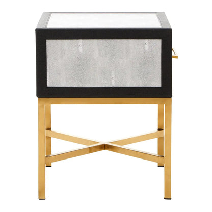 Cadiz Wooden Side Table With 1 Drawer In Grey Faux Shagreen