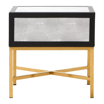 Cadiz Wooden Side Table With 1 Drawer In Grey Faux Shagreen