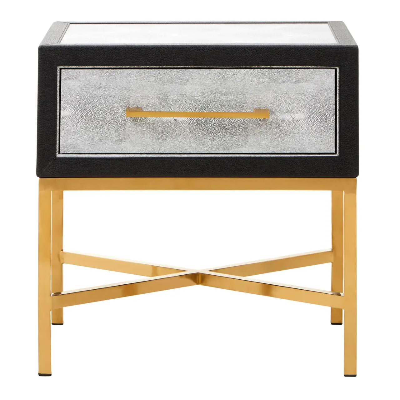 Cadiz Wooden Side Table With 1 Drawer In Grey Faux Shagreen