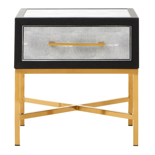Cadiz Wooden Side Table With 1 Drawer In Grey Faux Shagreen