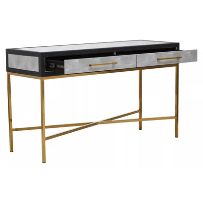 Cadiz Wooden Console Table With 2 Drawers In Grey Faux Shagreen