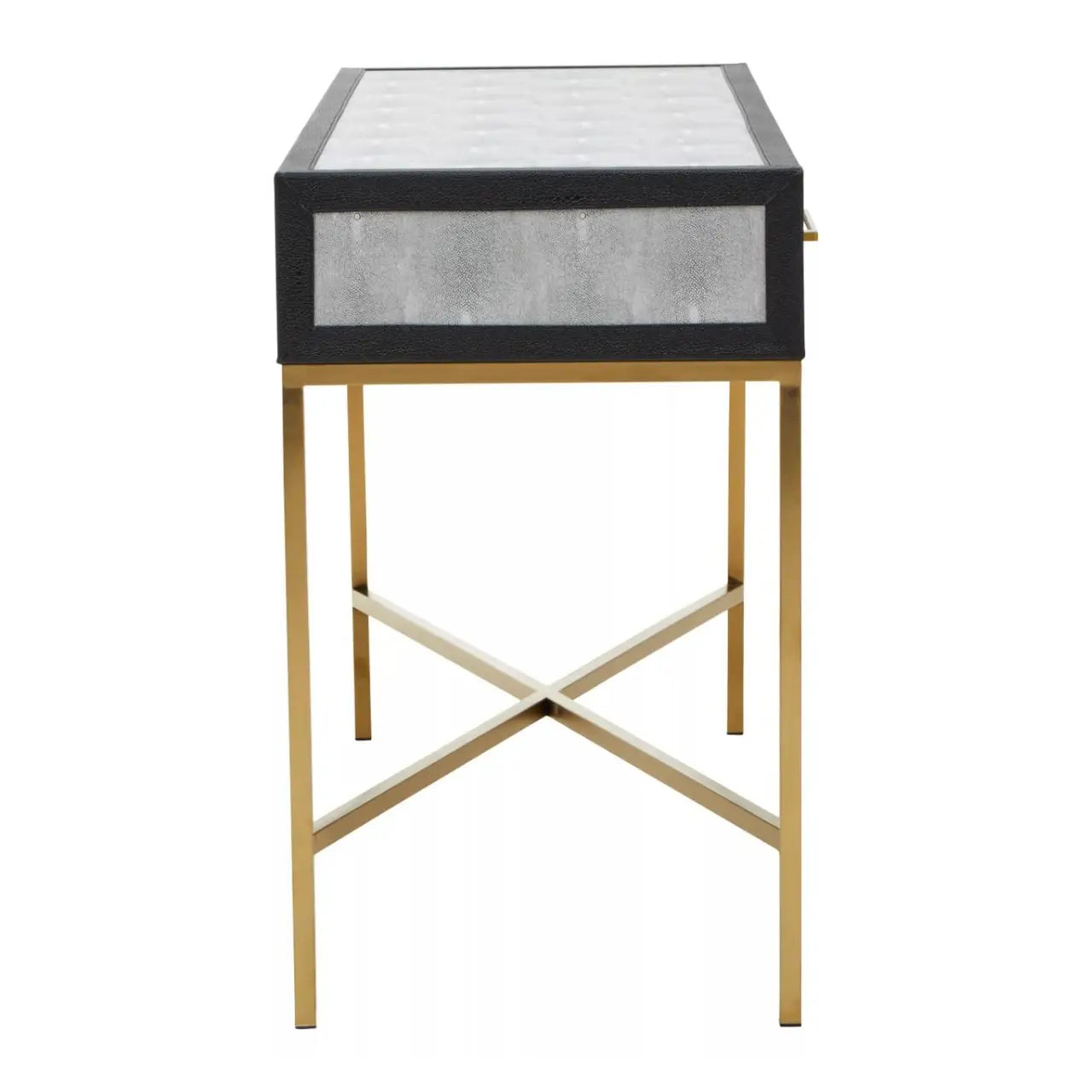Cadiz Wooden Console Table With 2 Drawers In Grey Faux Shagreen