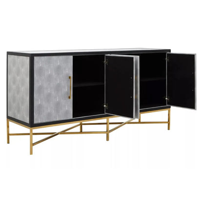 Cadiz Wooden Sideboard With 4 Doors In Grey Faux Shagreen