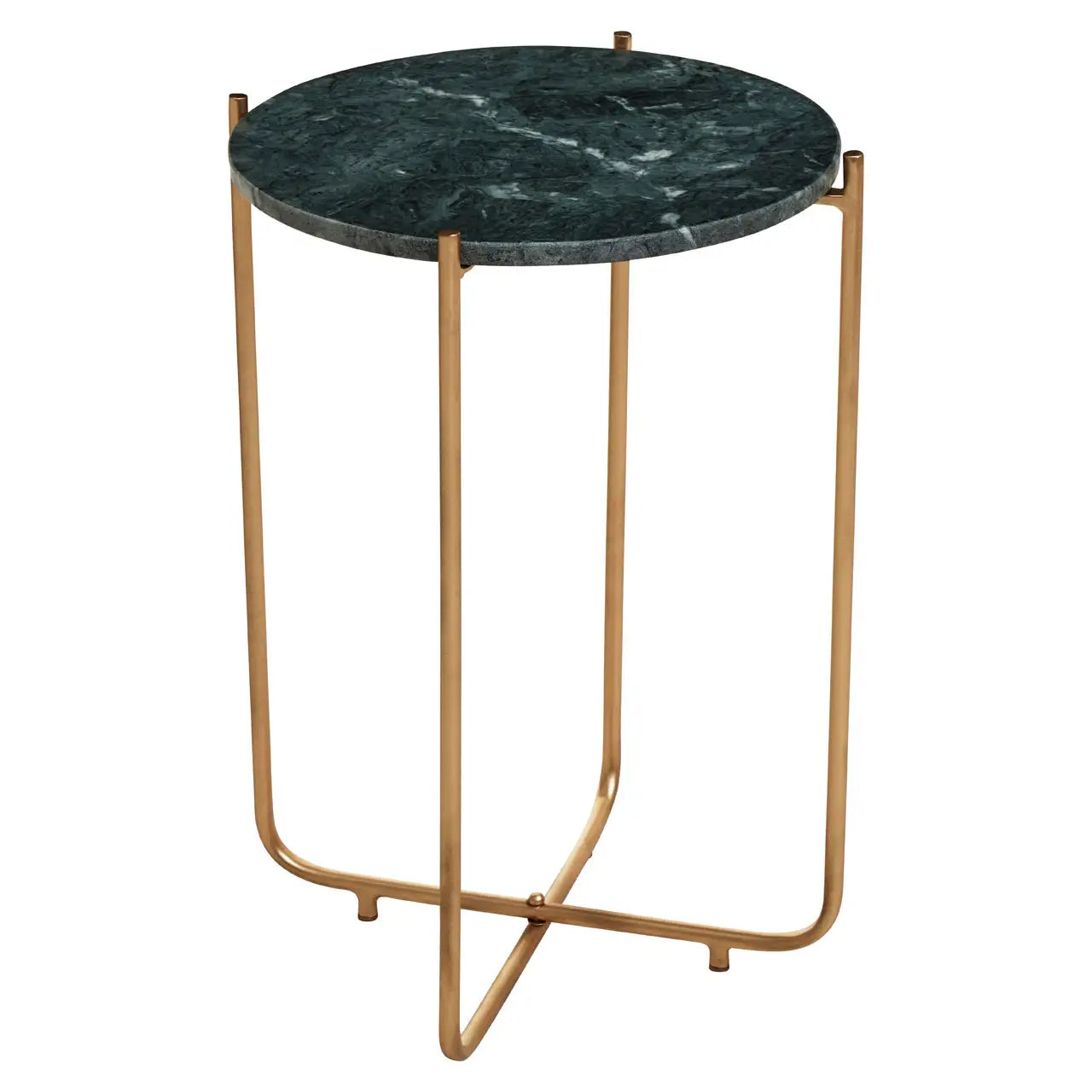 Mandoli Round Marble Side Table In Green With Gold Metal Frame