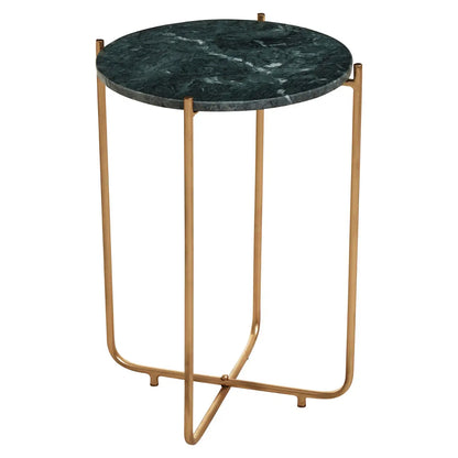 Mandoli Round Marble Side Table In Green With Gold Metal Frame