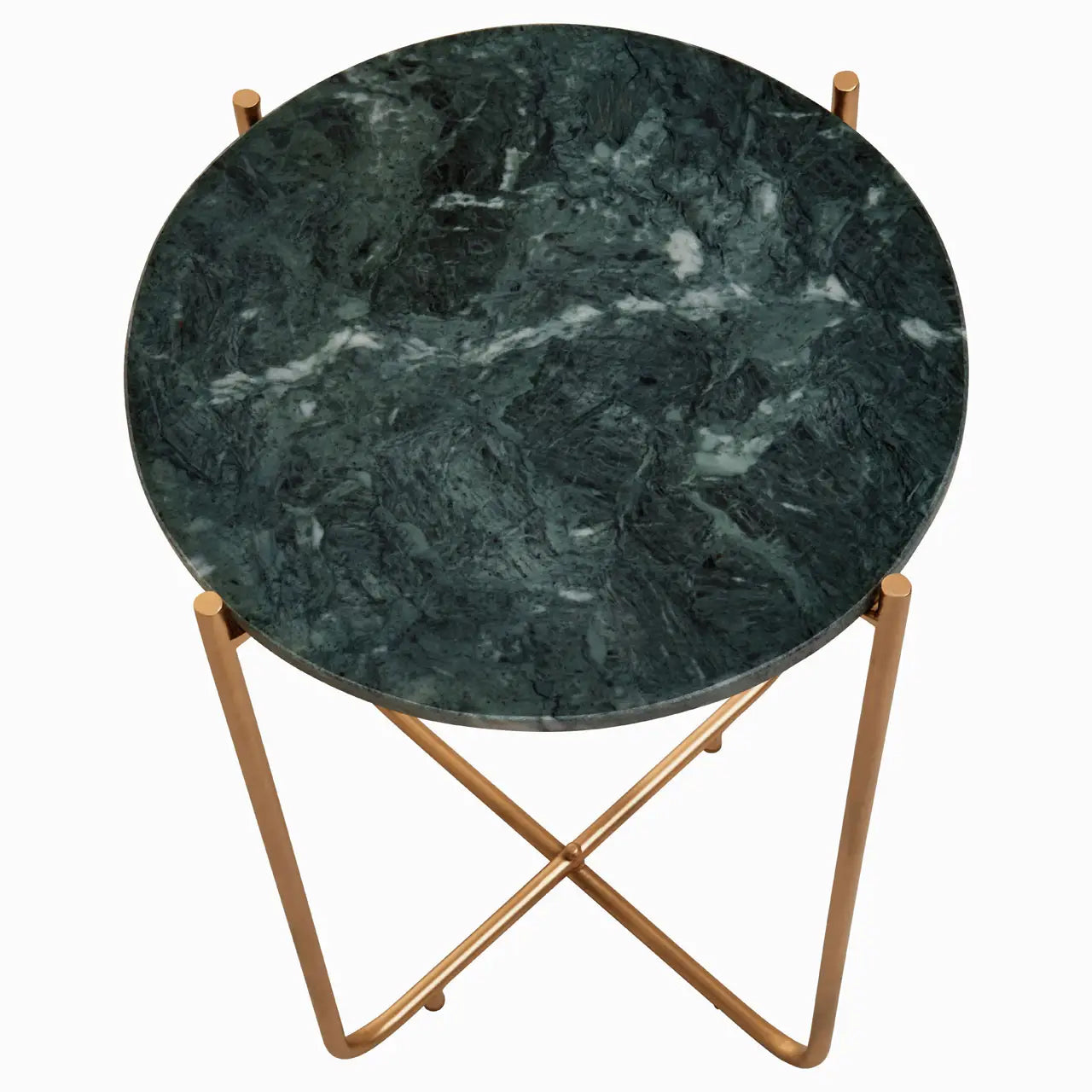 Mandoli Round Marble Side Table In Green With Gold Metal Frame