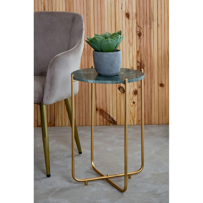 Mandoli Round Marble Side Table In Green With Gold Metal Frame