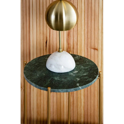 Mandoli Round Marble Side Table In Green With Gold Metal Frame
