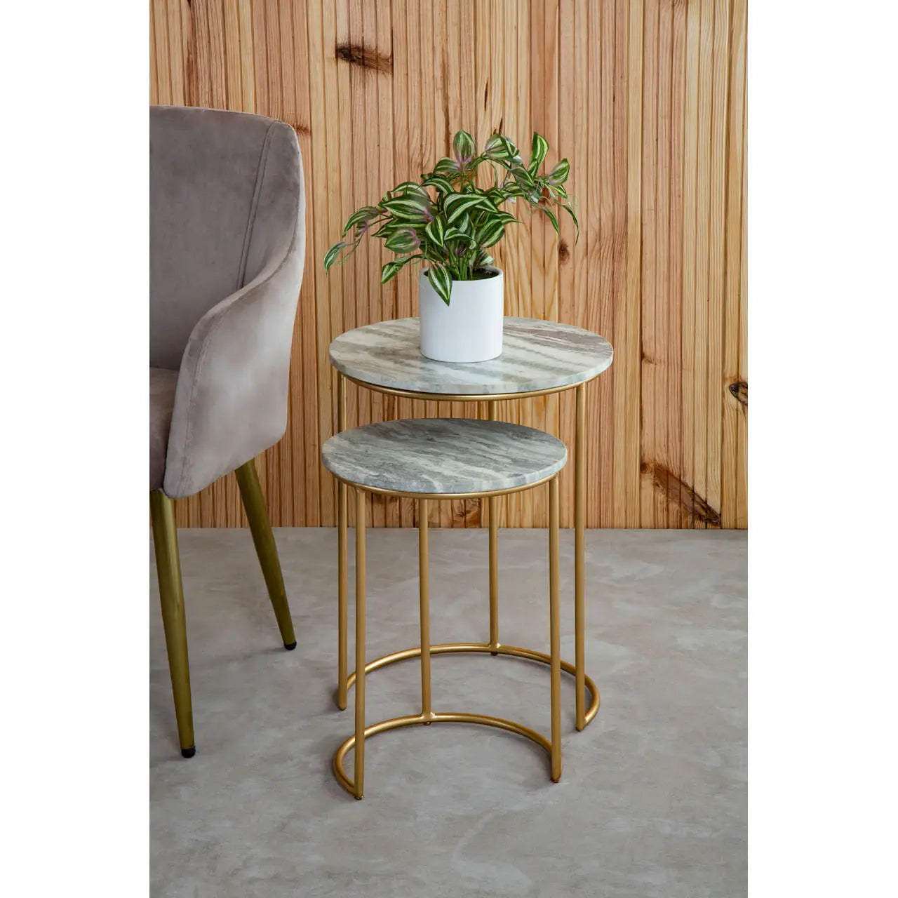 Mandoli Marble Nest Of 2 Side Tables In Natural