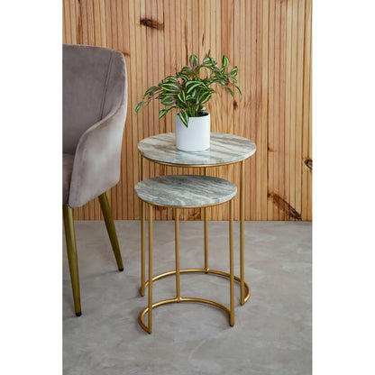 Mandoli Marble Nest Of 2 Side Tables In Natural