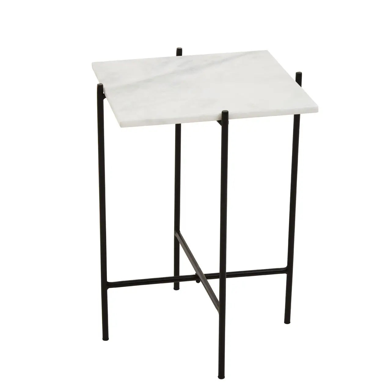 Mandoli Square Marble Side Table In White With Black Metal Frame