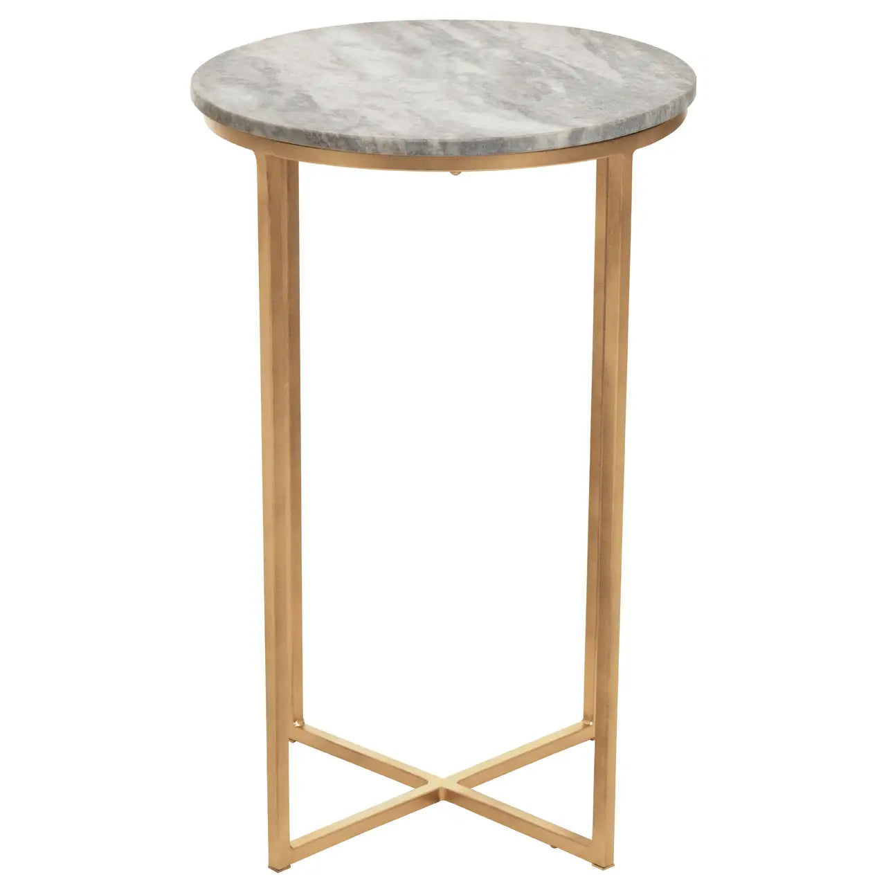 Mandoli Round Marble Side Table In Natural With Metal Frame
