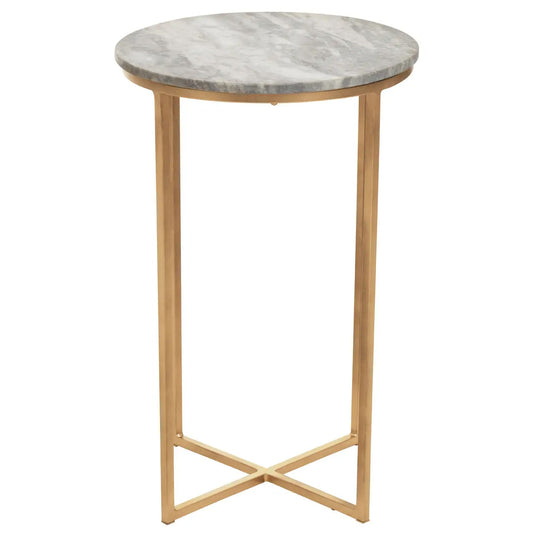 Mandoli Round Marble Side Table In Natural With Metal Frame