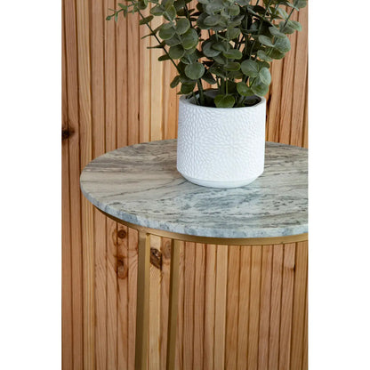 Mandoli Round Marble Side Table In Natural With Metal Frame