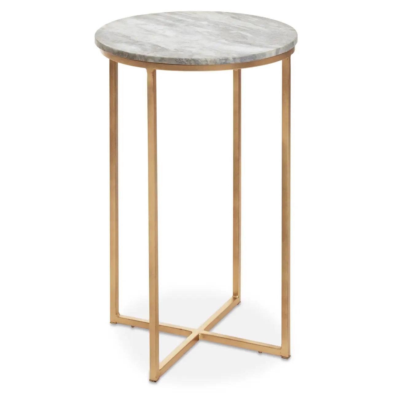 Mandoli Round Marble Side Table In Natural With Metal Frame