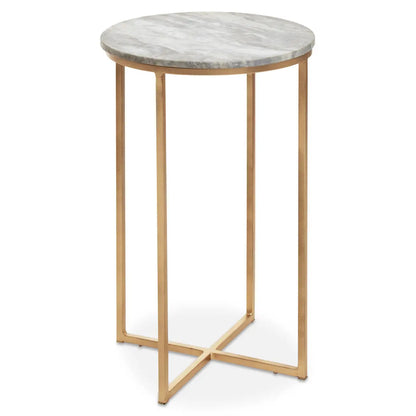 Mandoli Round Marble Side Table In Natural With Metal Frame