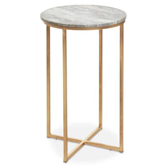 Mandoli Round Marble Side Table In Natural With Metal Frame