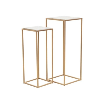 Mandoli Square Marble Top Nest Of 2 Side Tables In White