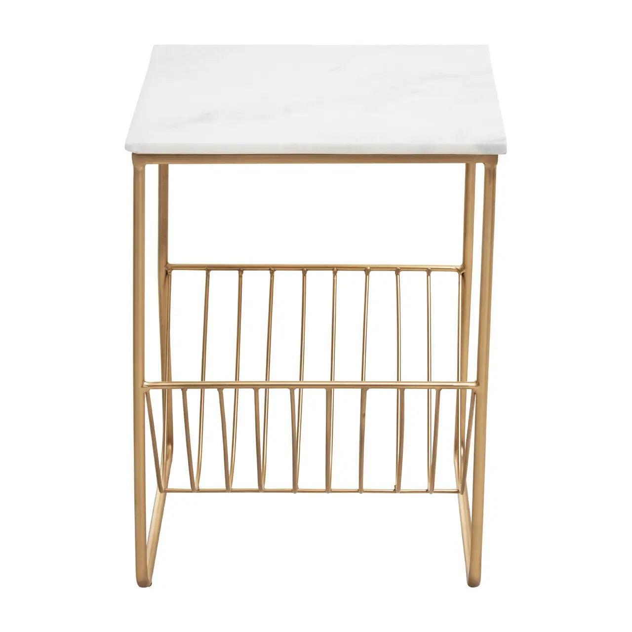 Mandoli Marble Rack Side Table In White With Gold Metal Frame
