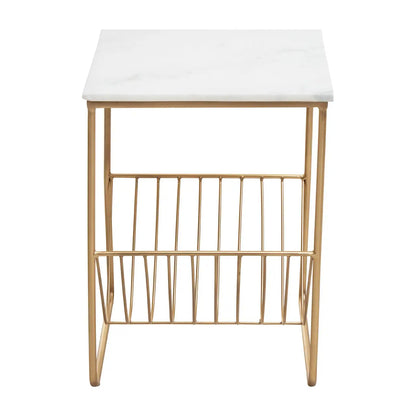 Mandoli Marble Rack Side Table In White With Gold Metal Frame