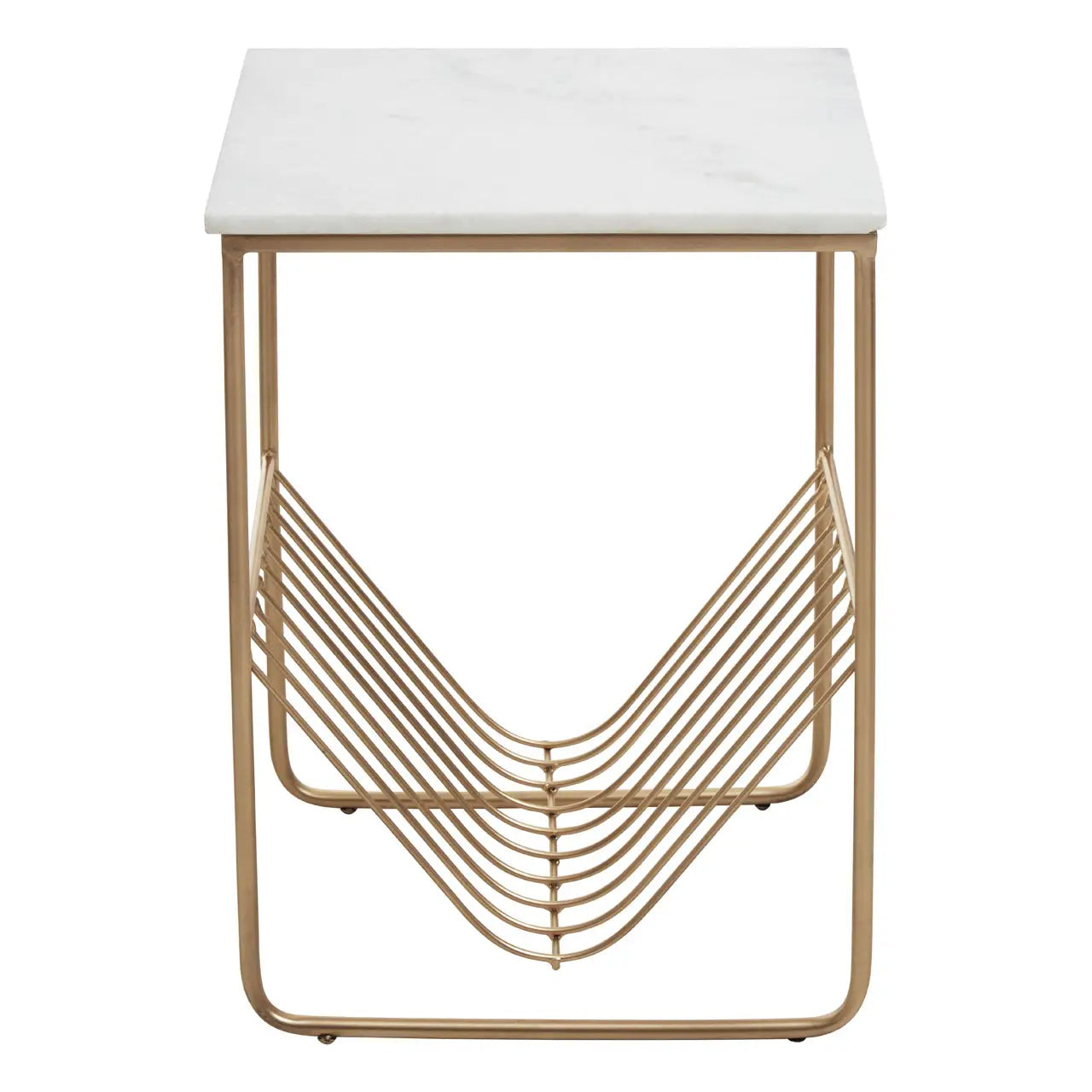 Mandoli Marble Rack Side Table In White With Gold Metal Frame