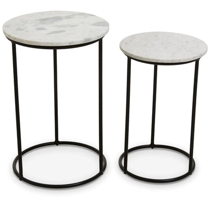 Mandoli Marble Top Nest Of 2 Side Tables In White