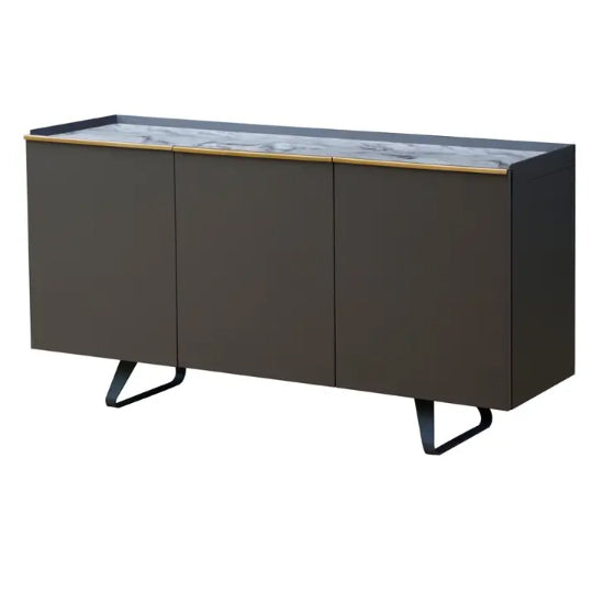 Spezia Marble Top Wooden Sideboard With 3 Doors In Grey