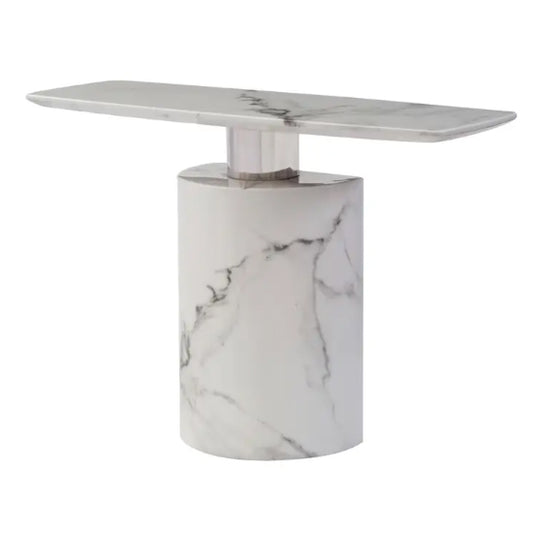 Sesto Marble Console Table In White With Polished Stainless Steel Legs