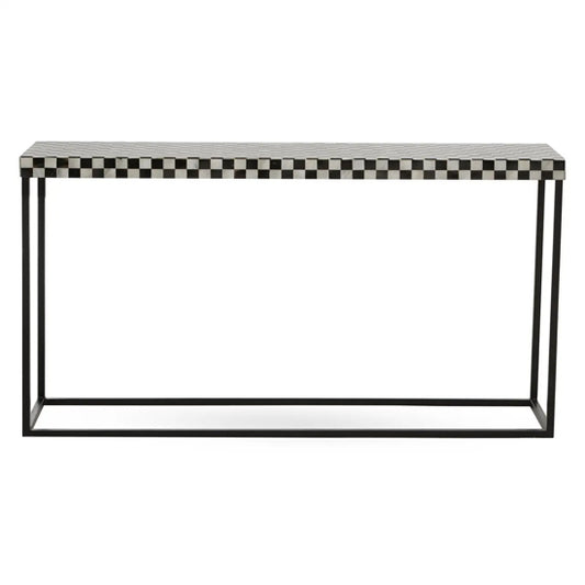 Obra Mother Of Pearl Wooden Console Table In Black And White