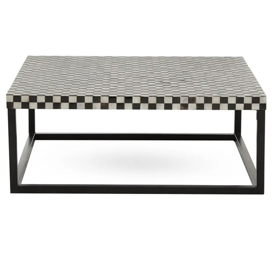 Obra Mother Of Pearl Wooden Square Coffee Table In Black And White