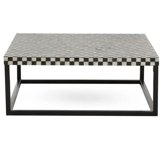 Obra Mother Of Pearl Wooden Square Coffee Table In Black And White