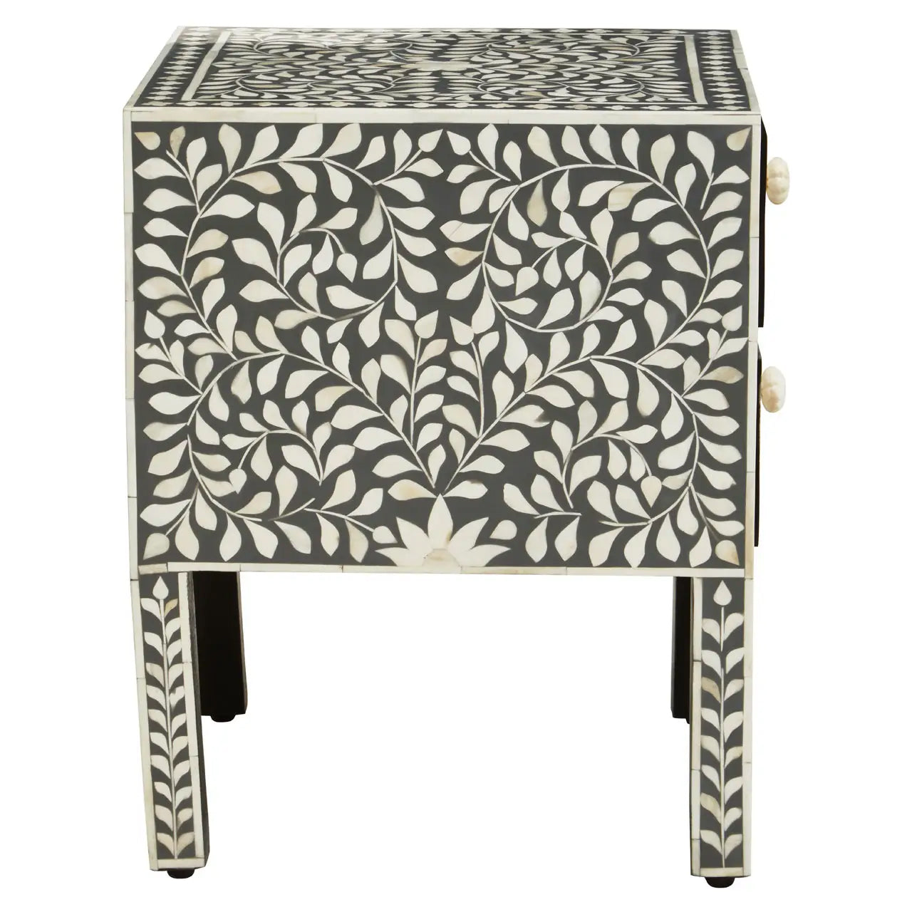 Fusion Wooden Side Table With 2 Drawers And Bone Inlay