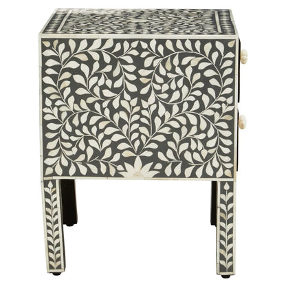 Fusion Wooden Side Table With 2 Drawers And Bone Inlay