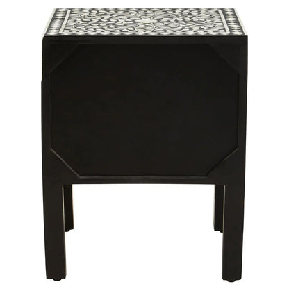 Fusion Wooden Side Table With 2 Drawers And Bone Inlay