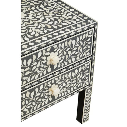 Fusion Wooden Side Table With 2 Drawers And Bone Inlay
