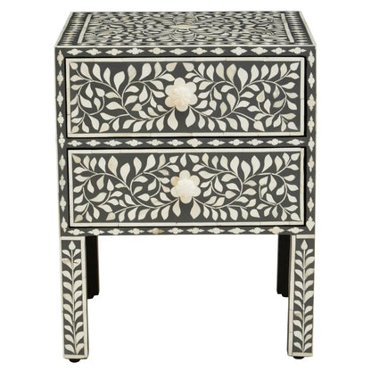 Fusion Wooden Side Table With 2 Drawers And Bone Inlay