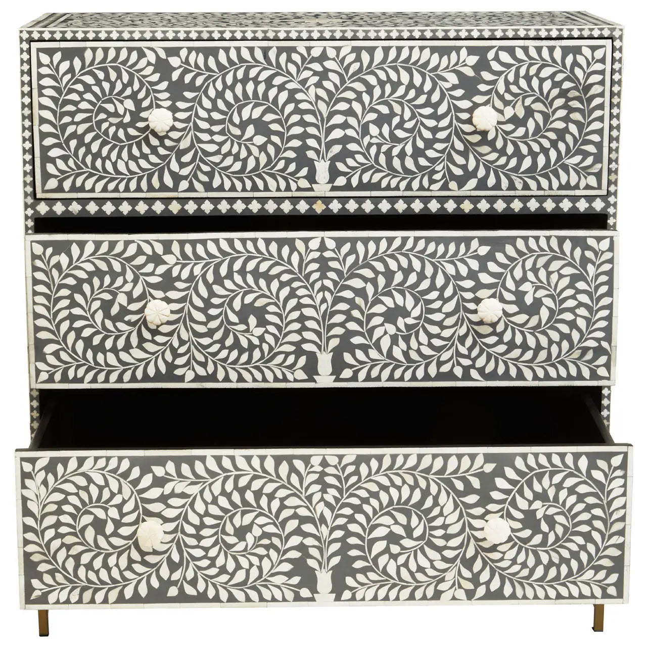 Fusion Wooden Chest Of 3 Drawers In Grey And Bone Inlay