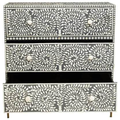 Fusion Wooden Chest Of 3 Drawers In Grey And Bone Inlay
