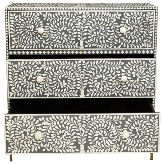 Fusion Wooden Chest Of 3 Drawers In Grey And Bone Inlay