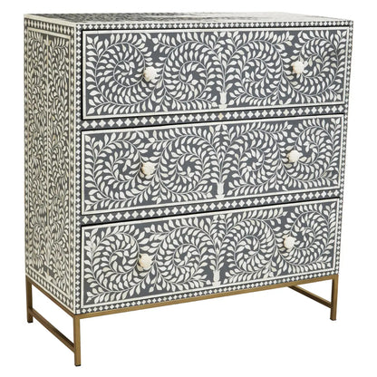 Fusion Wooden Chest Of 3 Drawers In Grey And Bone Inlay