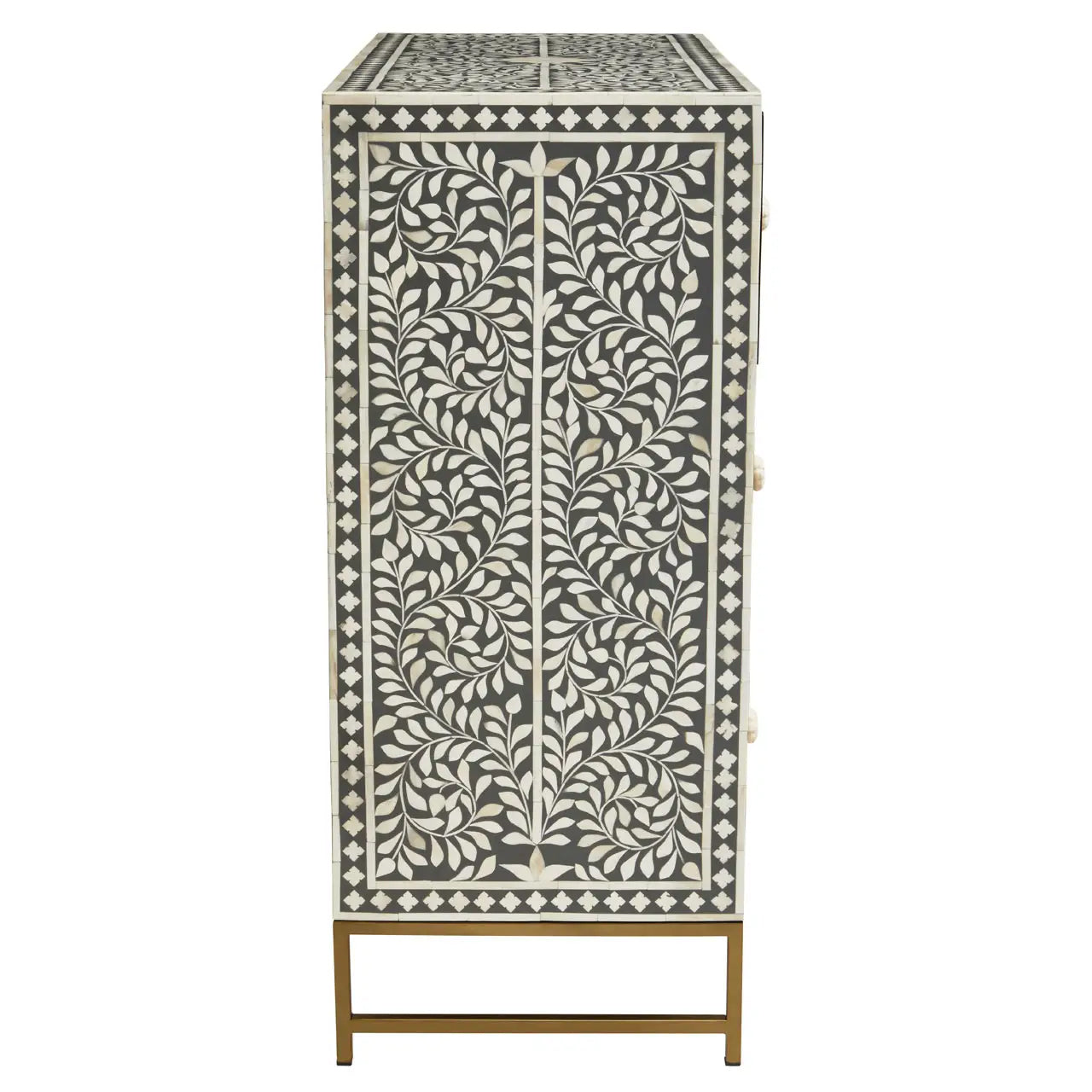 Fusion Wooden Chest Of 3 Drawers In Grey And Bone Inlay