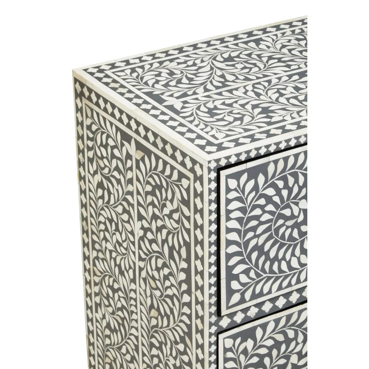 Fusion Wooden Chest Of 3 Drawers In Grey And Bone Inlay